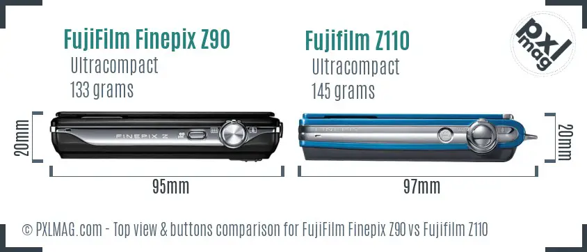 FujiFilm Finepix Z90 vs Fujifilm Z110 top view buttons comparison