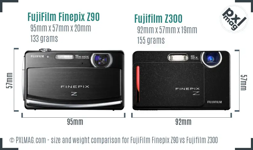 FujiFilm Finepix Z90 vs Fujifilm Z300 size comparison