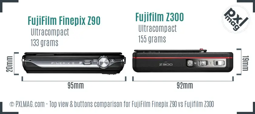 FujiFilm Finepix Z90 vs Fujifilm Z300 top view buttons comparison
