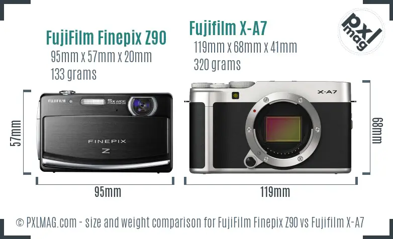 FujiFilm Finepix Z90 vs Fujifilm X-A7 size comparison