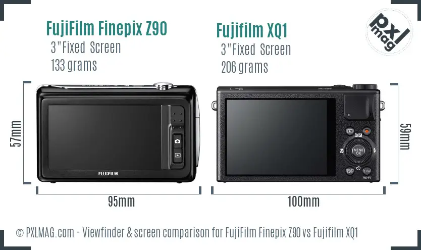 FujiFilm Finepix Z90 vs Fujifilm XQ1 Screen and Viewfinder comparison