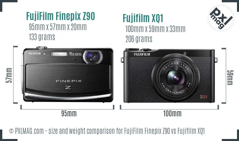 FujiFilm Finepix Z90 vs Fujifilm XQ1 size comparison