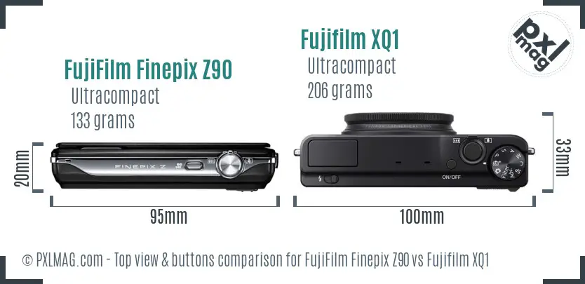 FujiFilm Finepix Z90 vs Fujifilm XQ1 top view buttons comparison