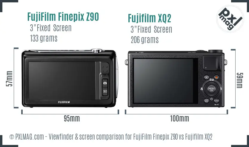 FujiFilm Finepix Z90 vs Fujifilm XQ2 Screen and Viewfinder comparison
