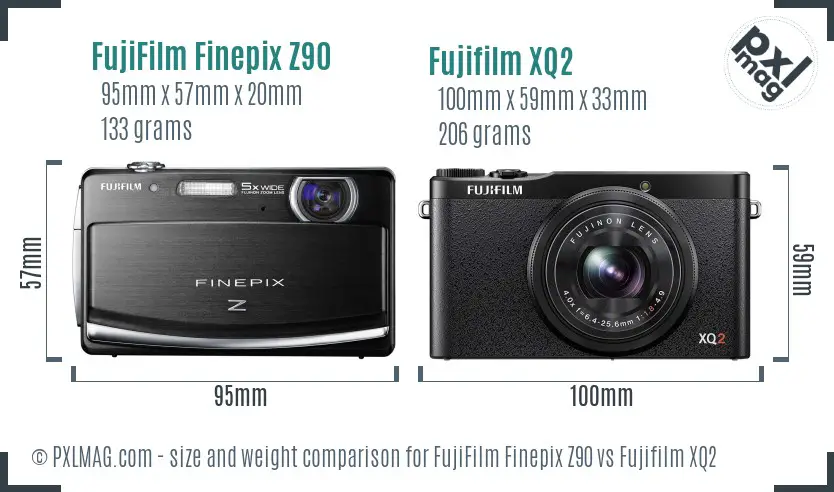 FujiFilm Finepix Z90 vs Fujifilm XQ2 size comparison