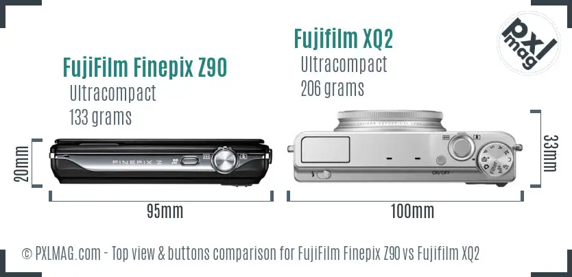 FujiFilm Finepix Z90 vs Fujifilm XQ2 top view buttons comparison