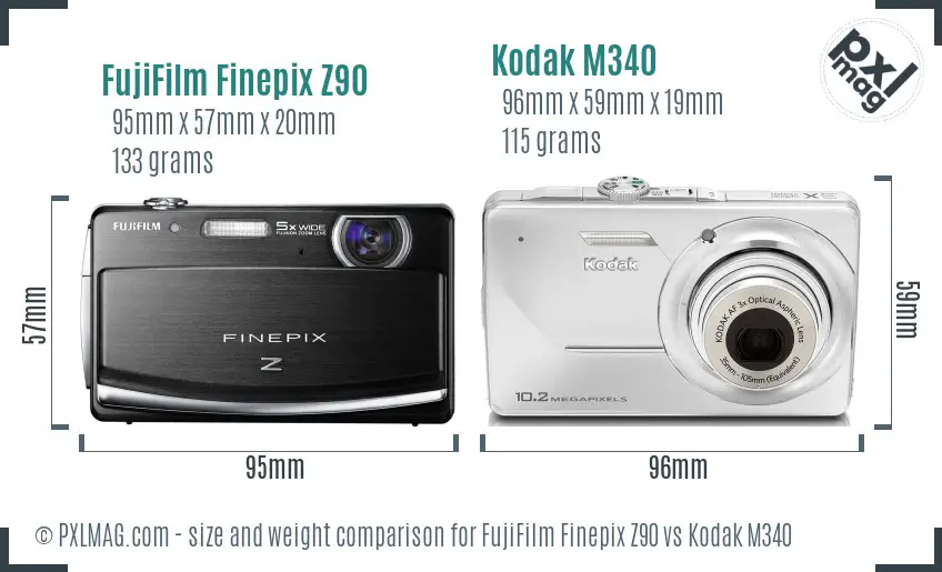 FujiFilm Finepix Z90 vs Kodak M340 size comparison