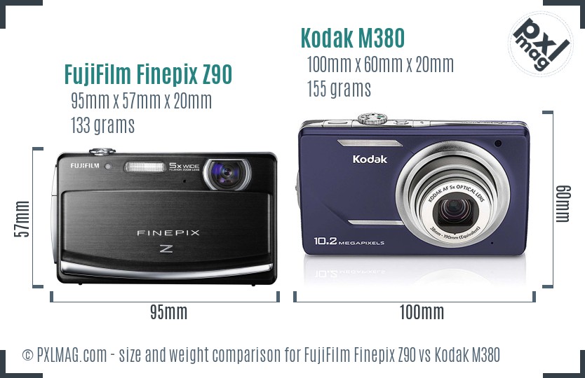 FujiFilm Finepix Z90 vs Kodak M380 size comparison