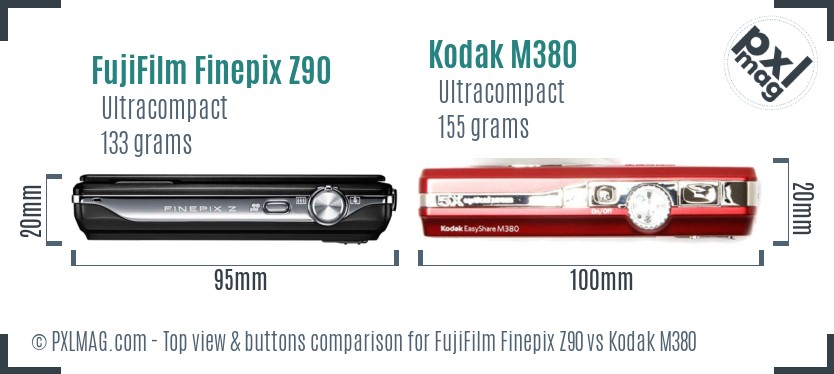 FujiFilm Finepix Z90 vs Kodak M380 top view buttons comparison