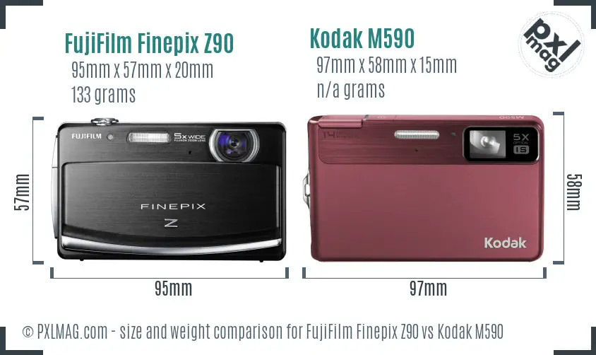 FujiFilm Finepix Z90 vs Kodak M590 size comparison FujiFilm Finepix Z90 vs Kodak M590 size comparison