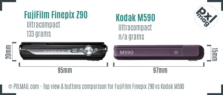 FujiFilm Finepix Z90 vs Kodak M590 top view buttons comparison FujiFilm Finepix Z90 vs Kodak M590 top view buttons comparison