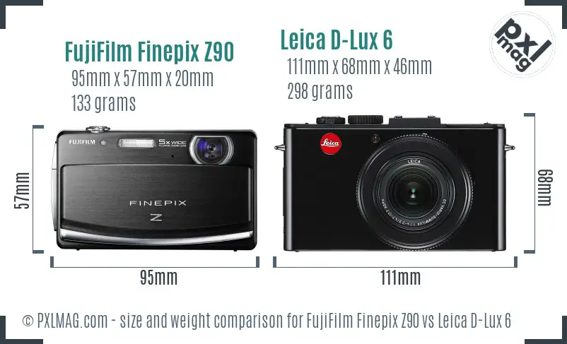 FujiFilm Finepix Z90 vs Leica D-Lux 6 size comparison