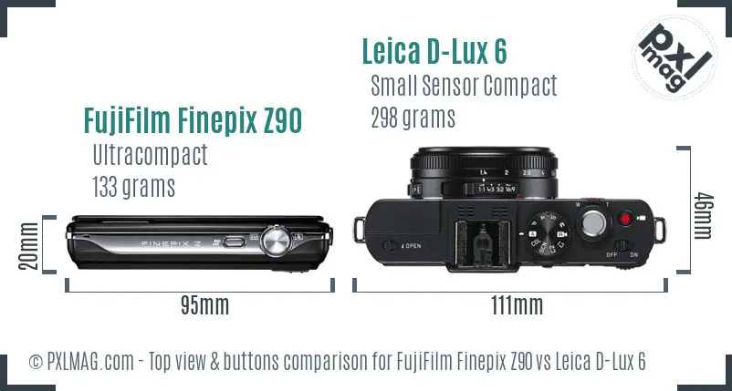 FujiFilm Finepix Z90 vs Leica D-Lux 6 top view buttons comparison