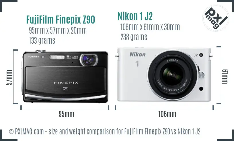 FujiFilm Finepix Z90 vs Nikon 1 J2 size comparison FujiFilm Finepix Z90 vs Nikon 1 J2 size comparison