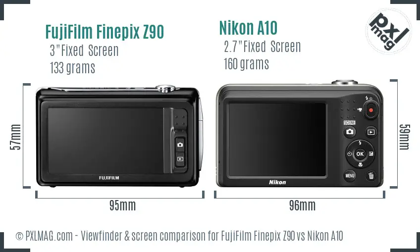 FujiFilm Finepix Z90 vs Nikon A10 Screen and Viewfinder comparison FujiFilm Finepix Z90 vs Nikon A10 Screen and Viewfinder comparison