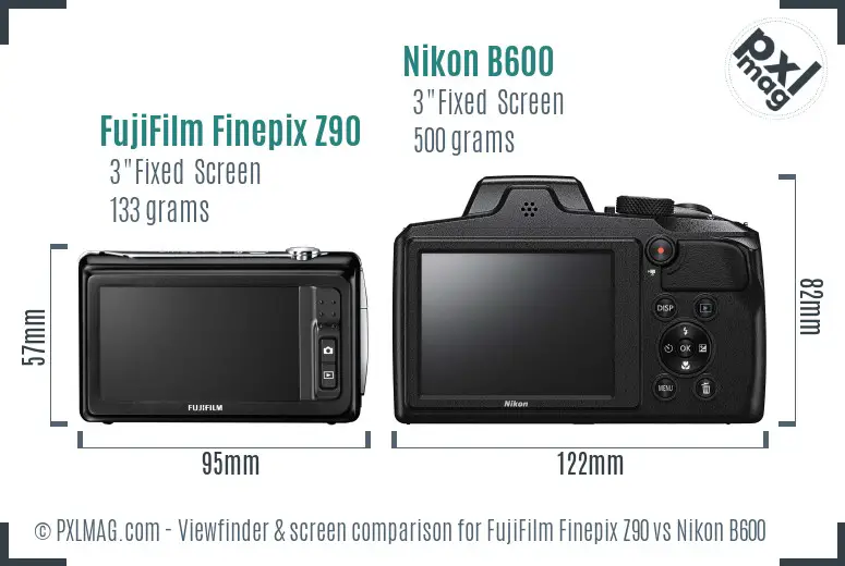 FujiFilm Finepix Z90 vs Nikon B600 Screen and Viewfinder comparison