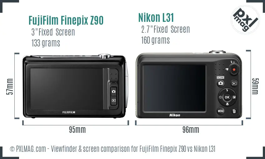 FujiFilm Finepix Z90 vs Nikon L31 Screen and Viewfinder comparison