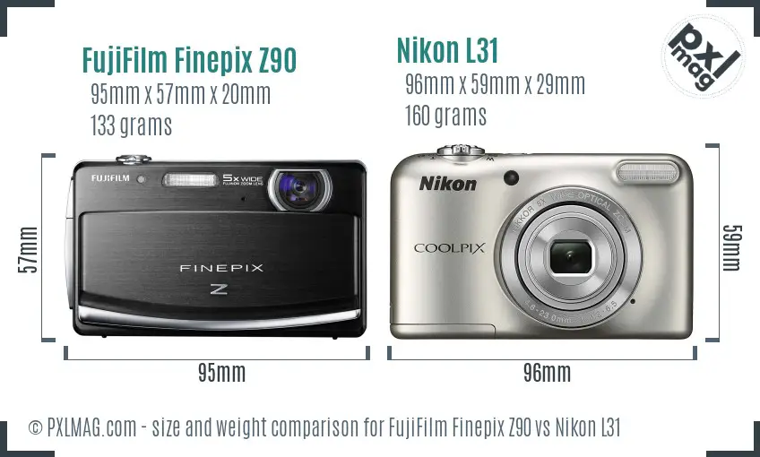 FujiFilm Finepix Z90 vs Nikon L31 size comparison
