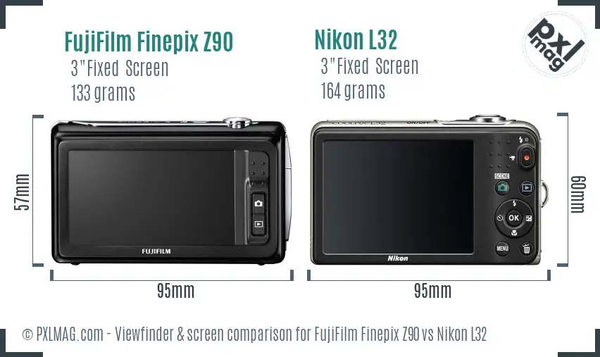 FujiFilm Finepix Z90 vs Nikon L32 Screen and Viewfinder comparison