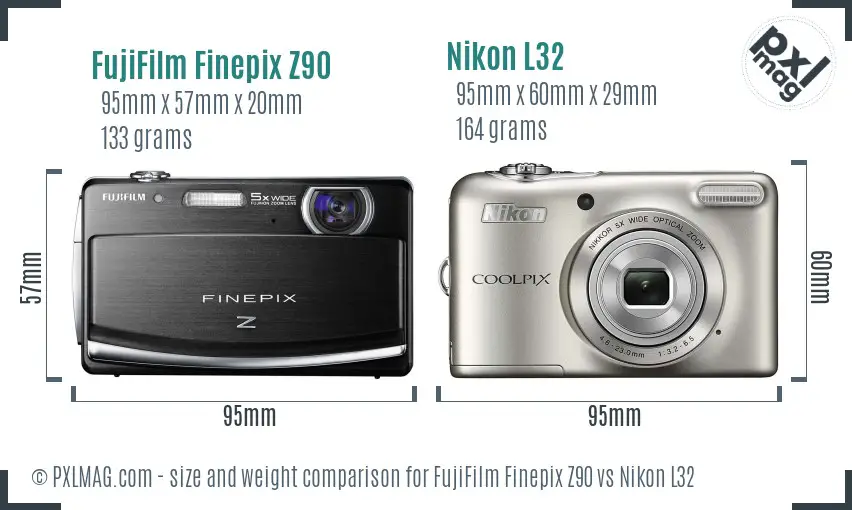 FujiFilm Finepix Z90 vs Nikon L32 size comparison