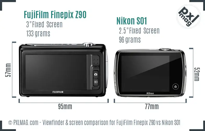 FujiFilm Finepix Z90 vs Nikon S01 Screen and Viewfinder comparison