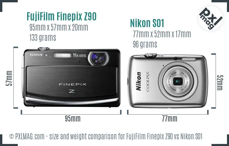 FujiFilm Finepix Z90 vs Nikon S01 size comparison