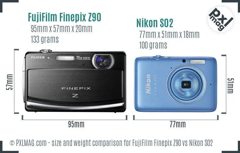 FujiFilm Finepix Z90 vs Nikon S02 size comparison