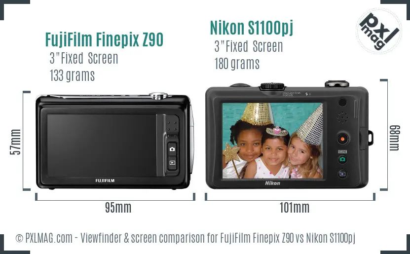 FujiFilm Finepix Z90 vs Nikon S1100pj Screen and Viewfinder comparison