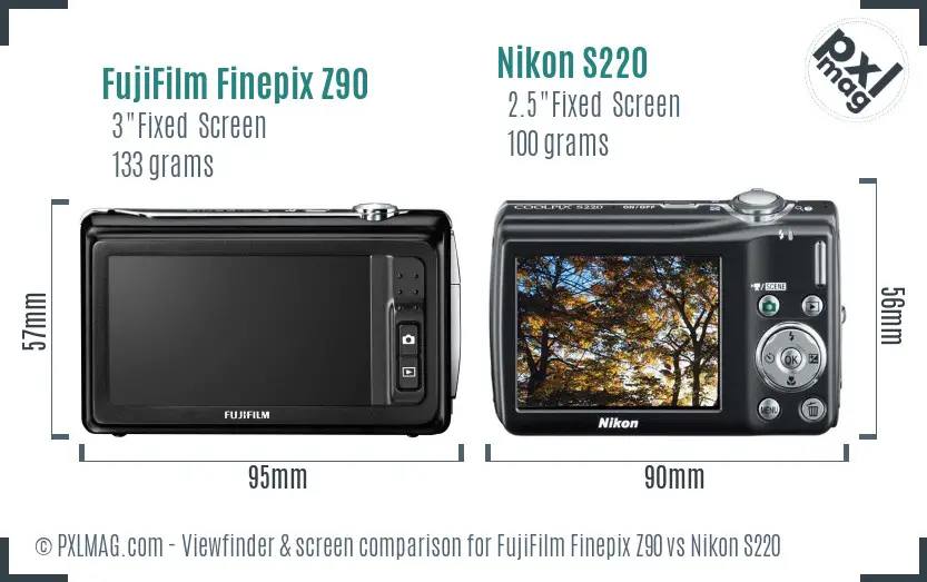 FujiFilm Finepix Z90 vs Nikon S220 Screen and Viewfinder comparison