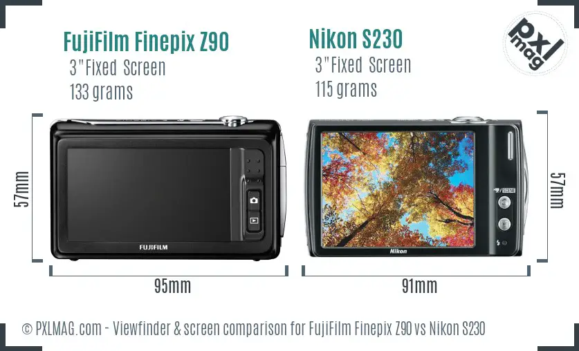 FujiFilm Finepix Z90 vs Nikon S230 Screen and Viewfinder comparison