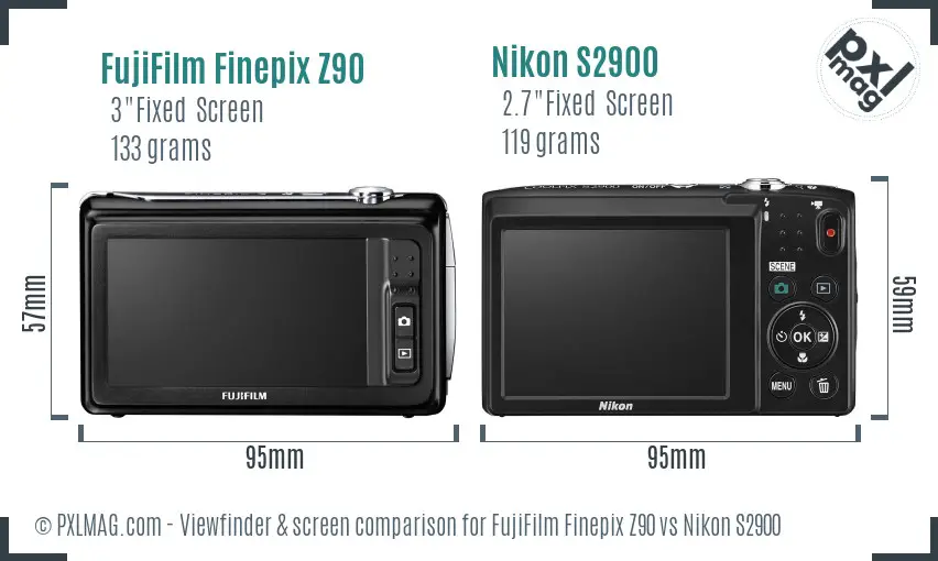 FujiFilm Finepix Z90 vs Nikon S2900 Screen and Viewfinder comparison