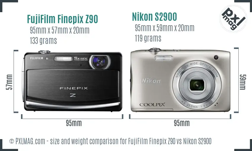 FujiFilm Finepix Z90 vs Nikon S2900 size comparison