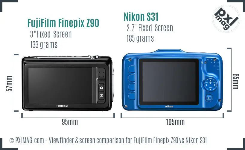 FujiFilm Finepix Z90 vs Nikon S31 Screen and Viewfinder comparison