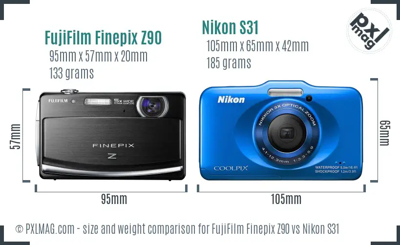 FujiFilm Finepix Z90 vs Nikon S31 size comparison