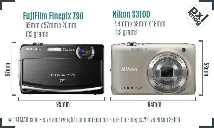 FujiFilm Finepix Z90 vs Nikon S3100 size comparison