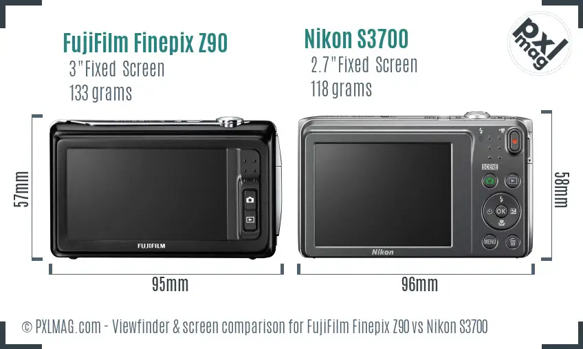 FujiFilm Finepix Z90 vs Nikon S3700 Screen and Viewfinder comparison