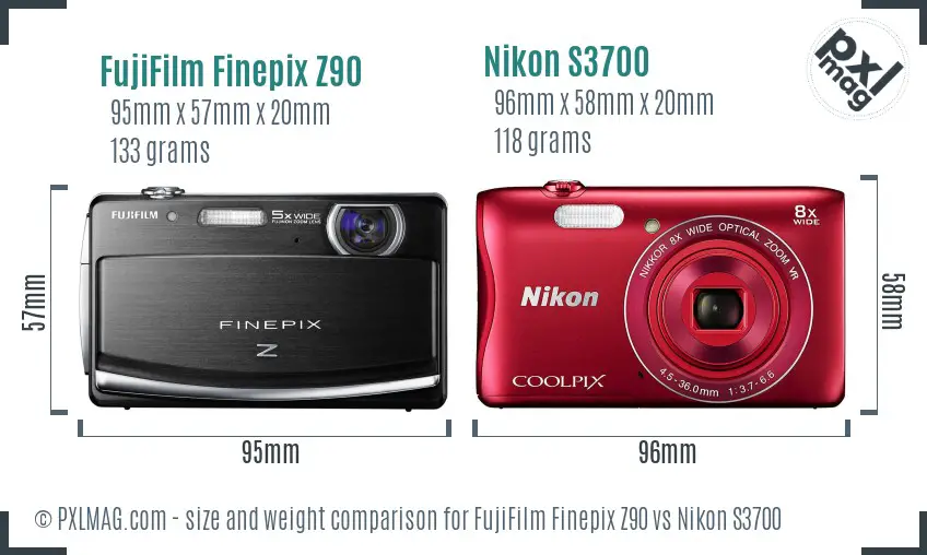 FujiFilm Finepix Z90 vs Nikon S3700 size comparison
