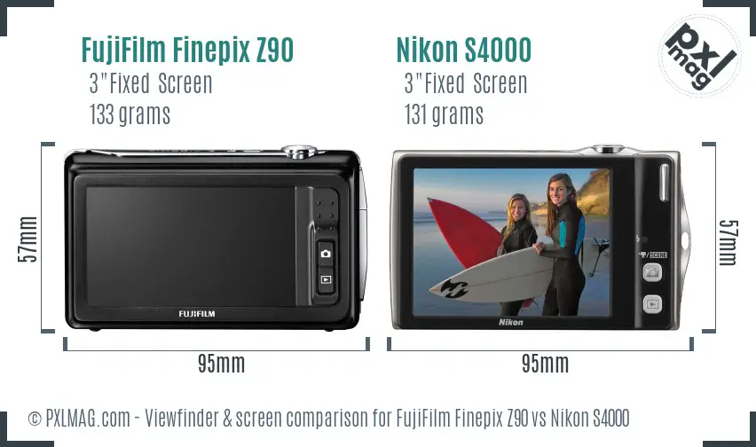 FujiFilm Finepix Z90 vs Nikon S4000 Screen and Viewfinder comparison