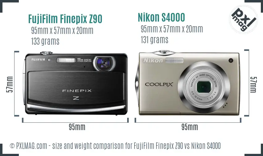 FujiFilm Finepix Z90 vs Nikon S4000 size comparison