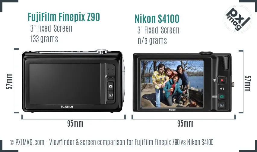 FujiFilm Finepix Z90 vs Nikon S4100 Screen and Viewfinder comparison