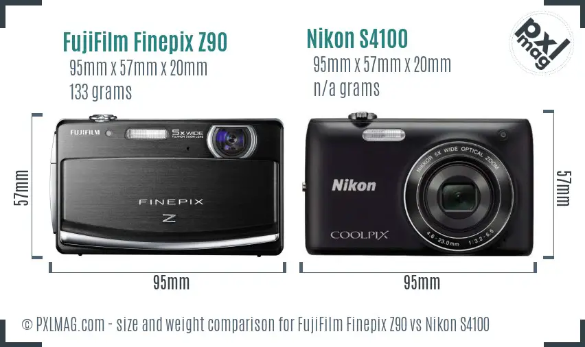 FujiFilm Finepix Z90 vs Nikon S4100 size comparison