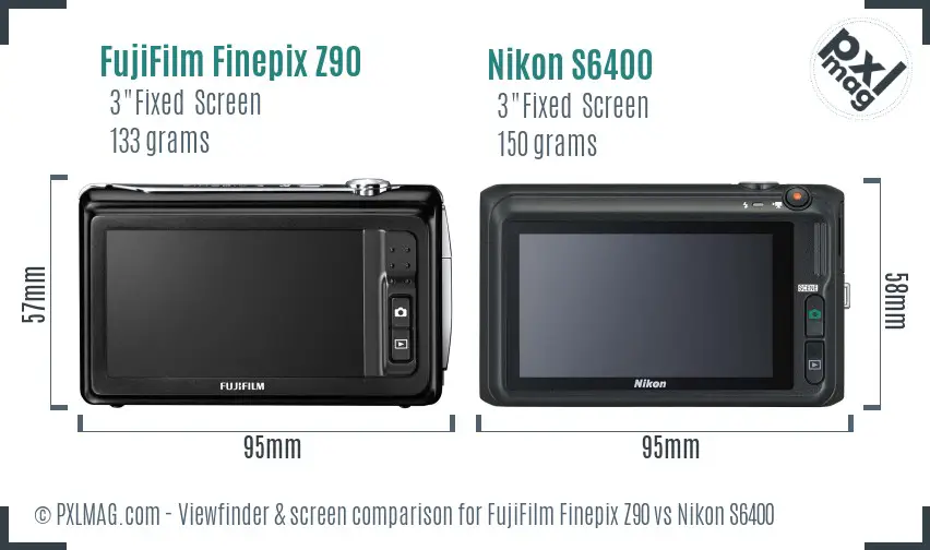 FujiFilm Finepix Z90 vs Nikon S6400 Screen and Viewfinder comparison