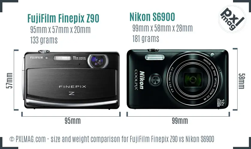 FujiFilm Finepix Z90 vs Nikon S6900 size comparison