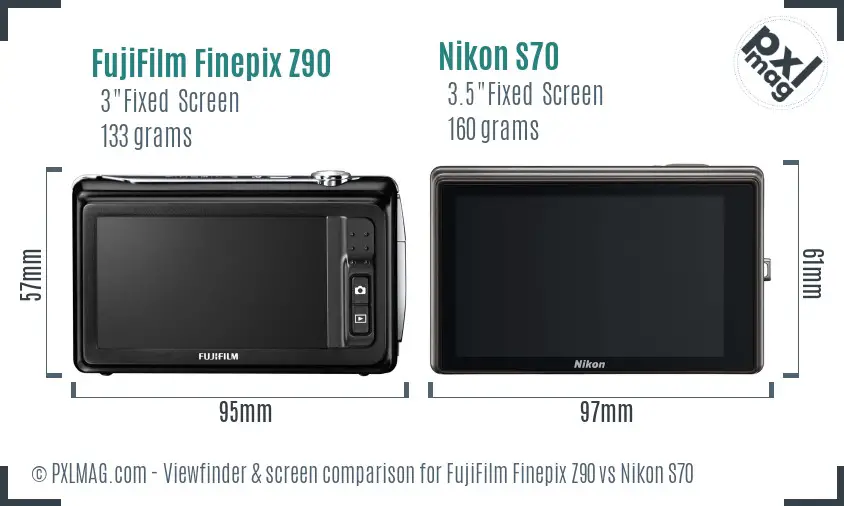 FujiFilm Finepix Z90 vs Nikon S70 Screen and Viewfinder comparison