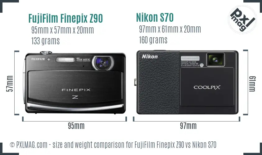 FujiFilm Finepix Z90 vs Nikon S70 size comparison