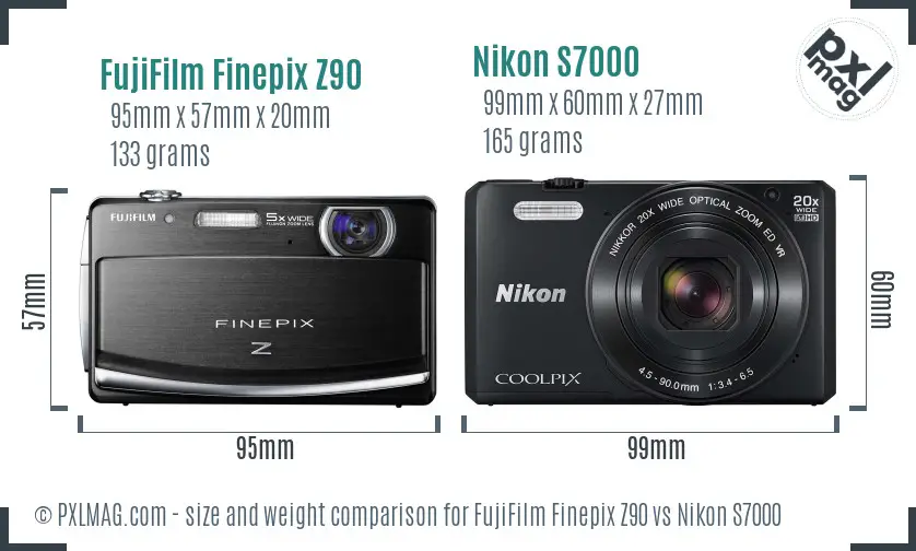FujiFilm Finepix Z90 vs Nikon S7000 size comparison