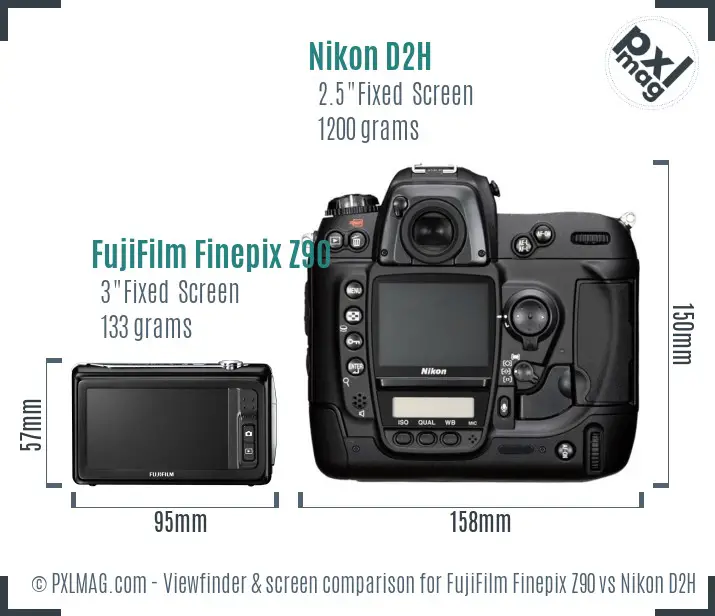 FujiFilm Finepix Z90 vs Nikon D2H Screen and Viewfinder comparison