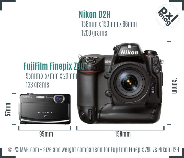 FujiFilm Finepix Z90 vs Nikon D2H size comparison