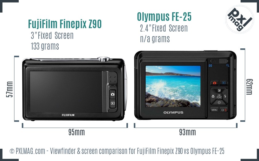 FujiFilm Finepix Z90 vs Olympus FE-25 Screen and Viewfinder comparison