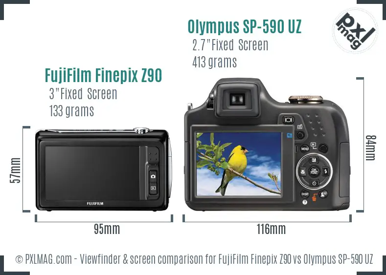 FujiFilm Finepix Z90 vs Olympus SP-590 UZ Screen and Viewfinder comparison